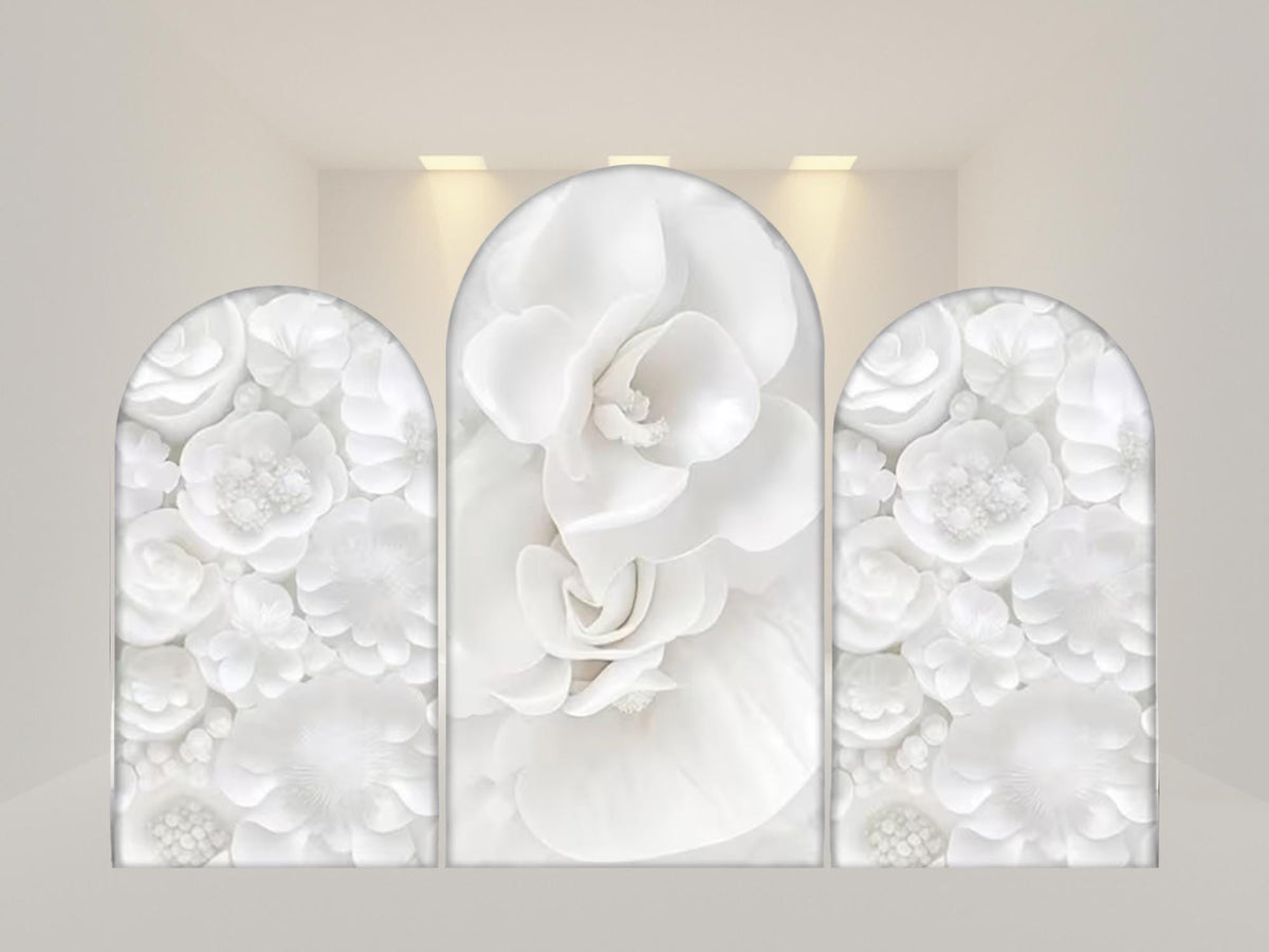 Blooming White Orchid Arch Backdrop Cover | Fabric Backdrop| Ship from USA|Stretch Fabric Backdrop