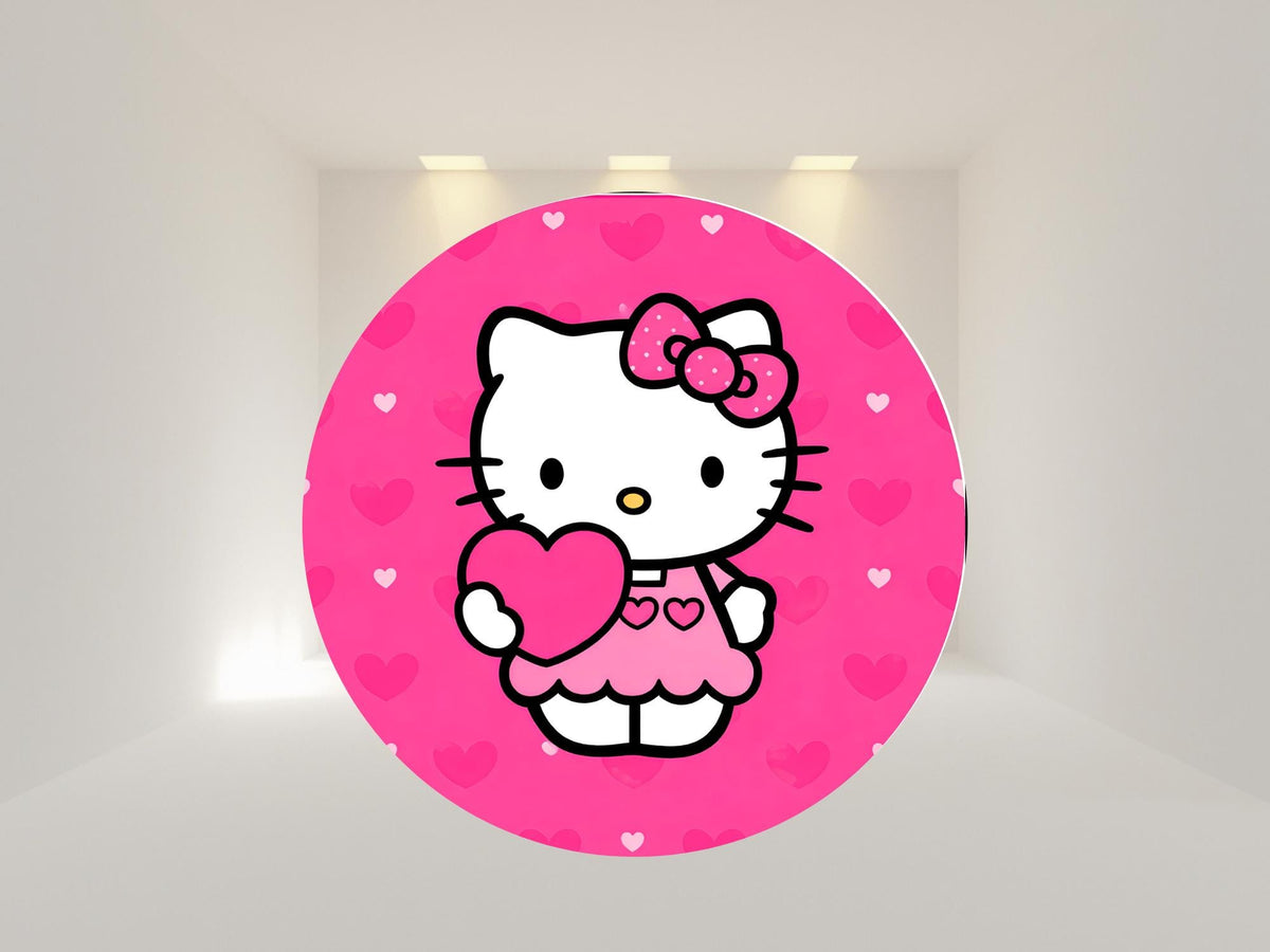 Kitty cat  Round Backdrop Cover | Party Backdrop | Fabric Backdrop | Shipping from USA|Stretch Fabric Backdrop