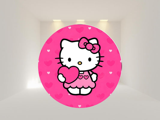 Kitty cat  Round Backdrop Cover | Party Backdrop | Fabric Backdrop | Shipping from USA|Stretch Fabric Backdrop
