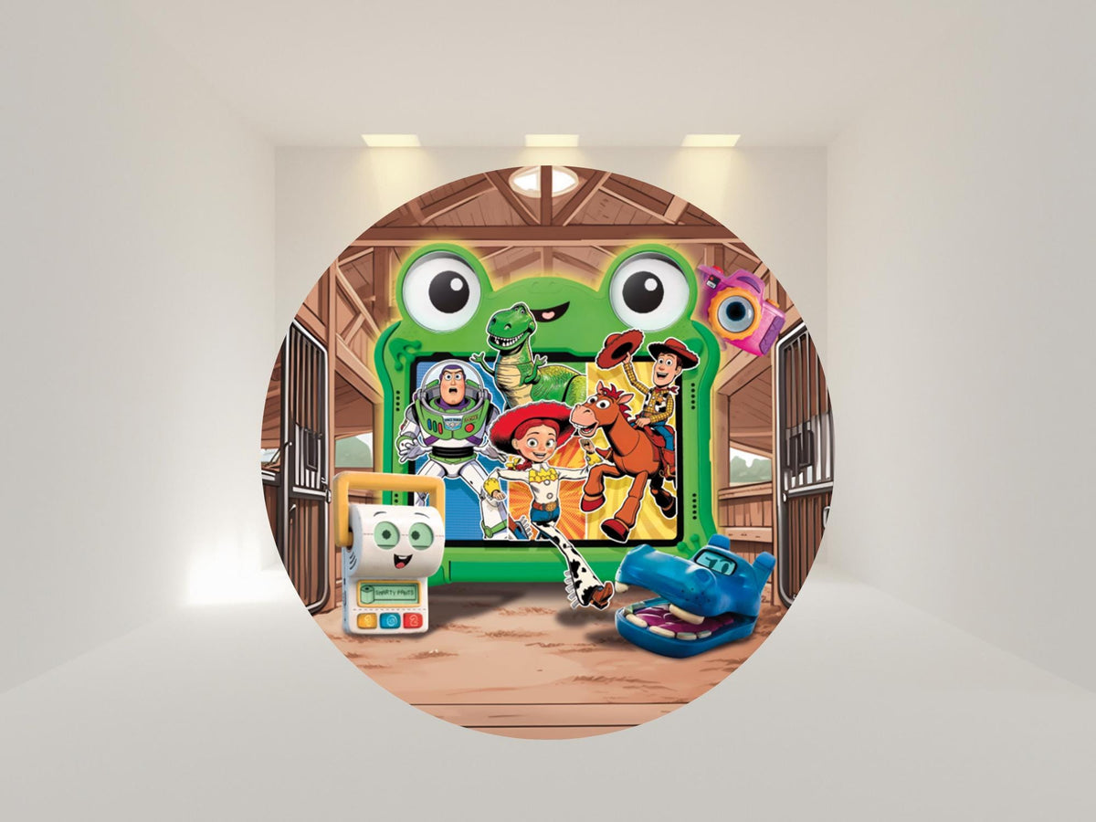 Toy Story 5 Round Backdrop Cover | Party Backdrop | Fabric Backdrop | Shipping from USA|Stretch Fabric Backdrop