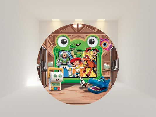 Toy Story 5 Round Backdrop Cover | Party Backdrop | Fabric Backdrop | Shipping from USA|Stretch Fabric Backdrop