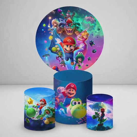 Brothers Galaxy Backdrop Covers + Cylinders Covers | Birthday Party Decor|Stretch Fabric Backdrop