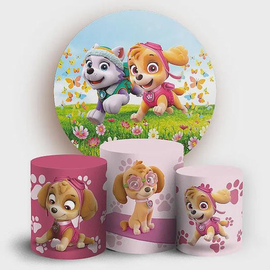 Dogs Backdrop Covers + Cylinders Covers | Birthday Party Decor|Stretch Fabric Backdrop