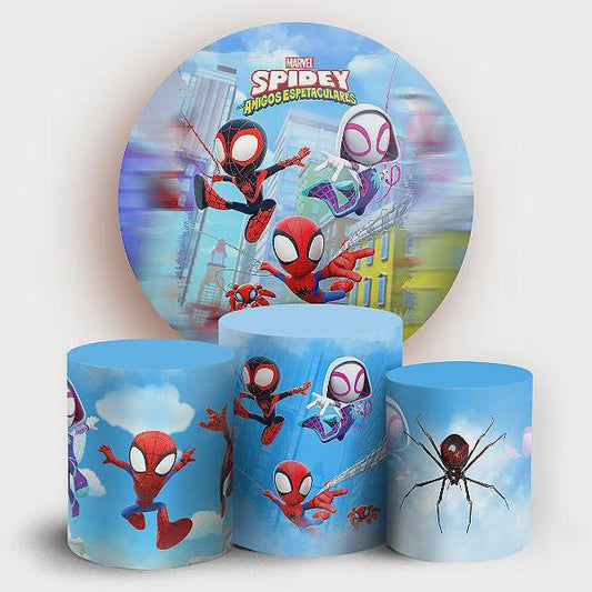 Spider Backdrop Covers + Cylinders Covers | Birthday Party Decor|Stretch Fabric Backdrop