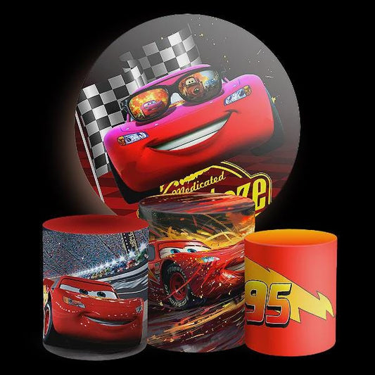 Cars Backdrop Covers + Cylinders Covers | Birthday Party Decor|Stretch Fabric Backdrop