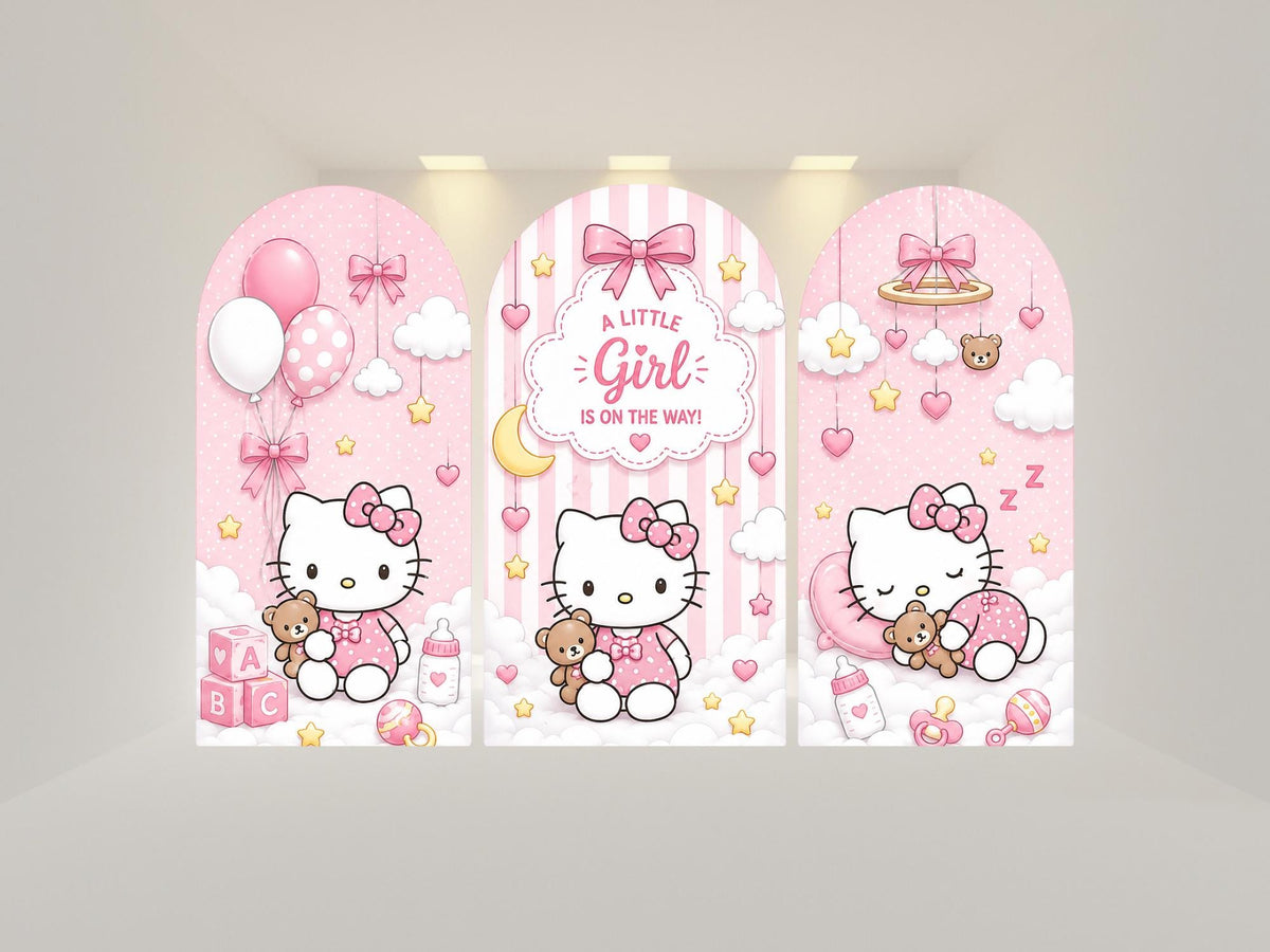 Kitty cat baby shower Arch Backdrop Cover | Fabric Backdrop| Ship from USA|Stretch Fabric Backdrop