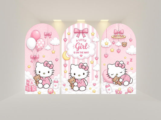 Kitty cat baby shower Arch Backdrop Cover | Fabric Backdrop| Ship from USA|Stretch Fabric Backdrop