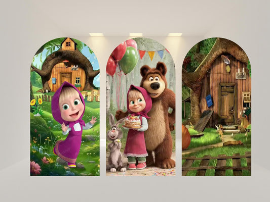 Girl and Bear Arch Backdrop Cover | Fabric Backdrop| Ship from USA|Stretch Fabric Backdrop