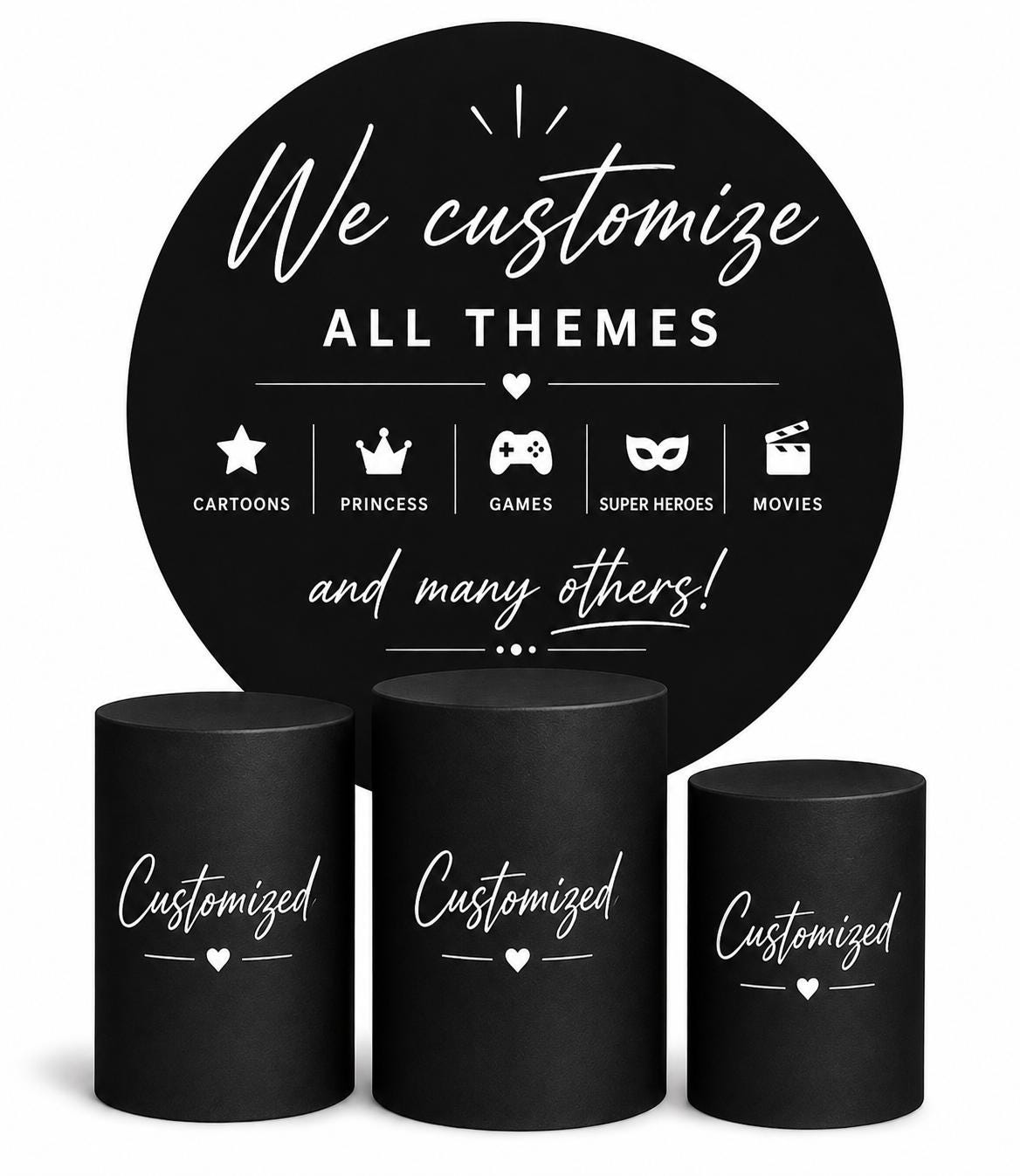 Customized Backdrop Covers + Cylinders Covers | Birthday Party Decor|Stretch Fabric Backdrop