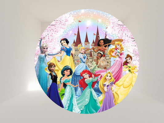 Princess Round Backdrop Cover | Party Backdrop | Fabric Backdrop | Shipping from USA|Stretch Fabric Backdrop